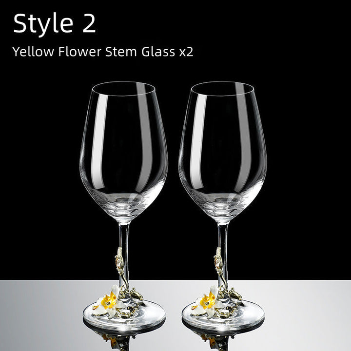 Metallic Blomst Krystall Vin Glass med Dekanter Koffert Sett | Skanto