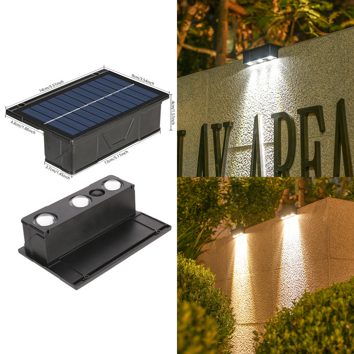 Utendørs solenergi RGB dual-stråle vegglampe med integrert solcellepanel og værbestandig monteringsbase Skanto