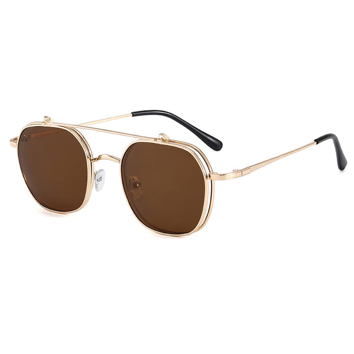 Dame geometrisk oversized solbrille med elegant gullramme Skanto
