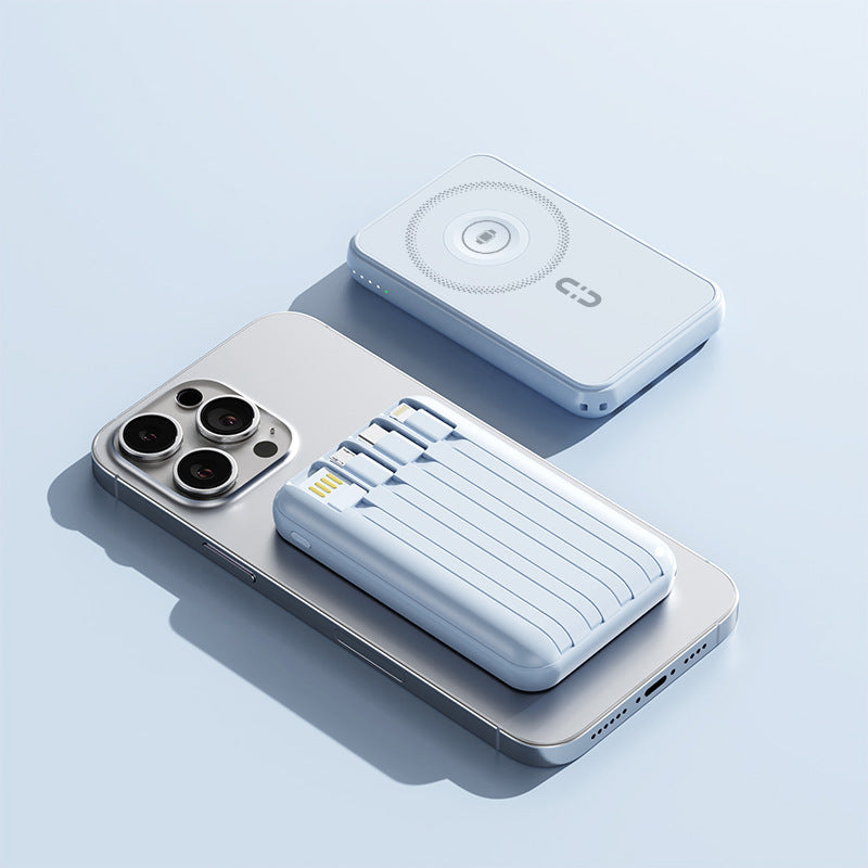 Kompakt powerbank med integrert ladekabel og hurtiglading funksjon Skanto