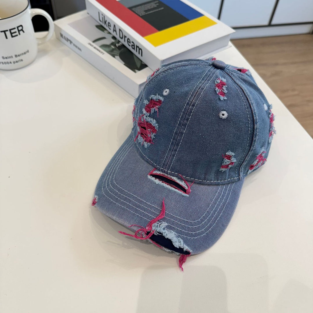 Kvinnes Slitt Denim Baseball Caps Skanto