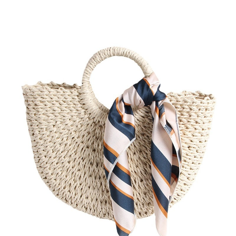 Braided basket bag with elegant silk scarf Skanto