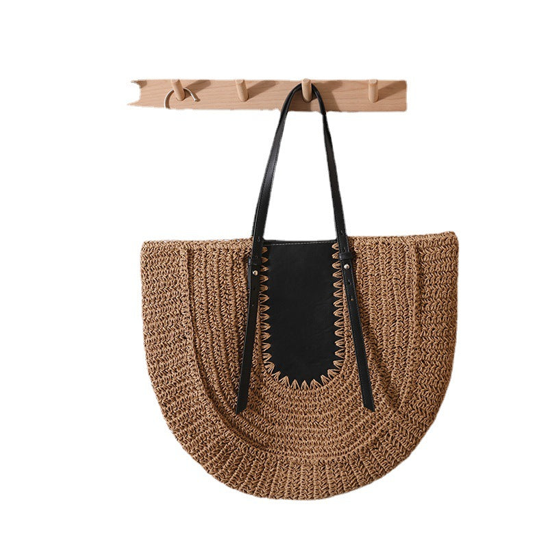 Elegant Handmade Straw Bag with Leather Details Skanto