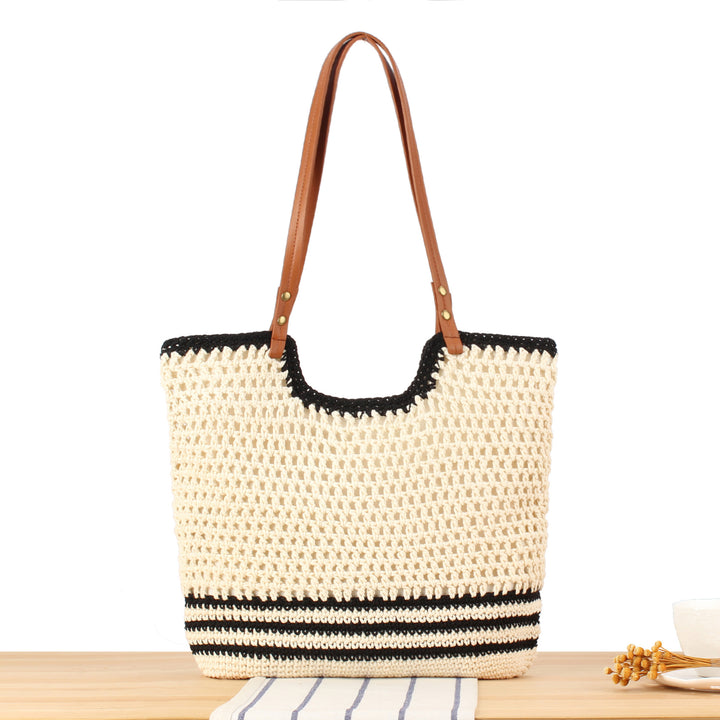 Elegant Handmade Basket Bag with Wide Leather Strap Skanto