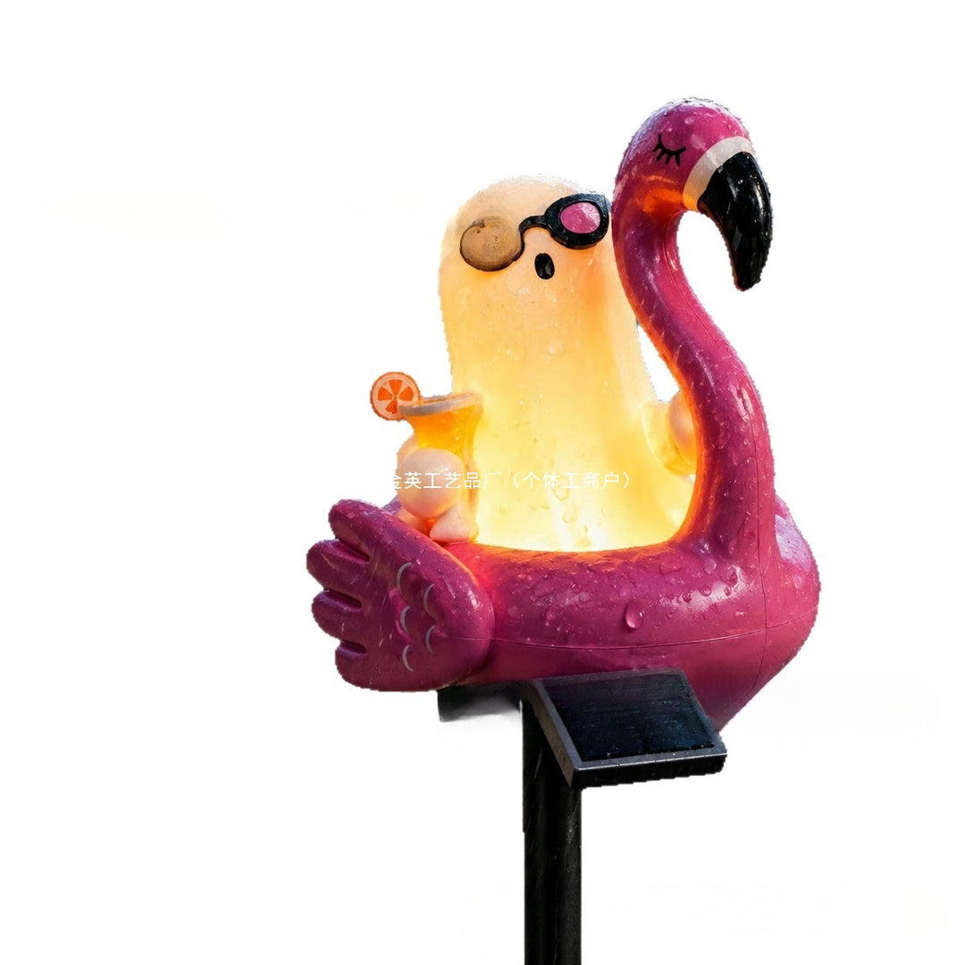 Eventyrlig solflamingo hage stake lanterne med integrert LED-karakter og bakkenagel Skanto