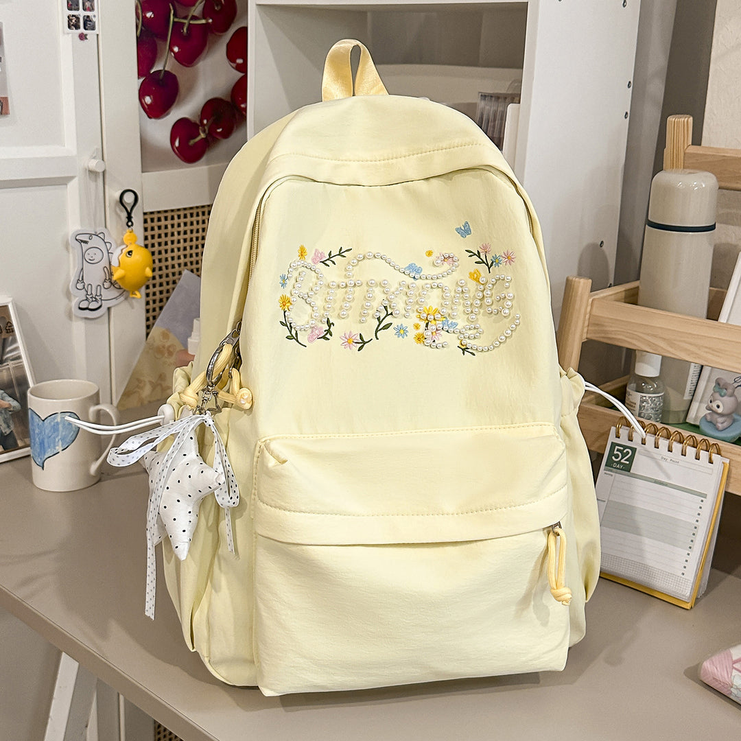 Brodert Blomster Skole Ryggsekk