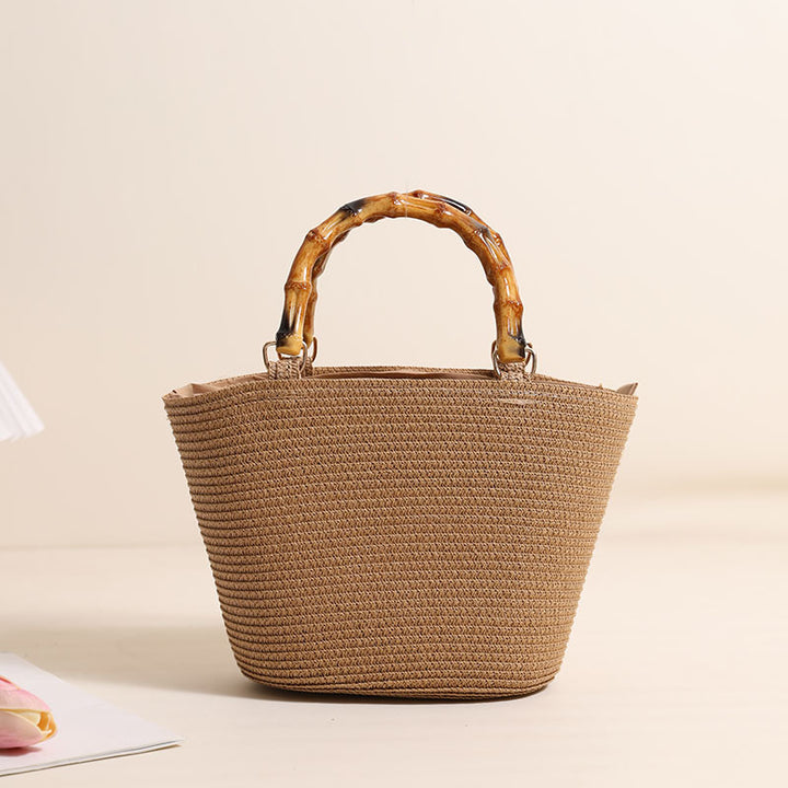 Elegant Straw Bag with Bamboo Handle Skanto