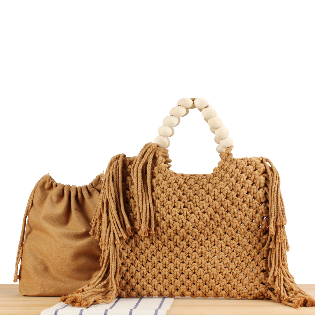 Hand-knotted Tote Bag with Decorative Fringes Skanto