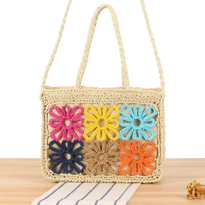 Stylish tote bag with hand-crocheted floral design Skanto