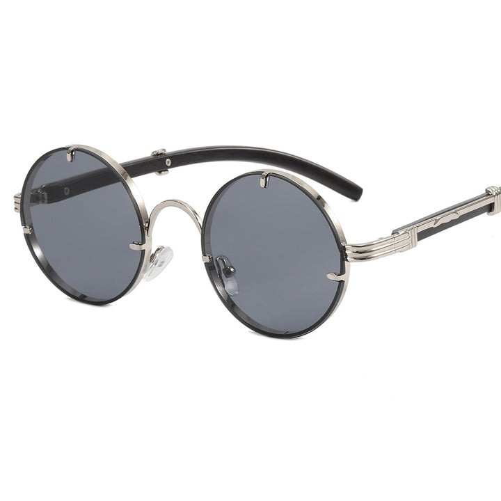 Dame rund solbrille med luksuriøs tre ramme og gull akenter Skanto