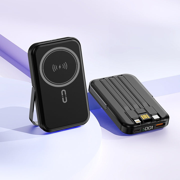 Bærbar induksjons-powerbank med integrert stativ og flere tilkoblinger Skanto