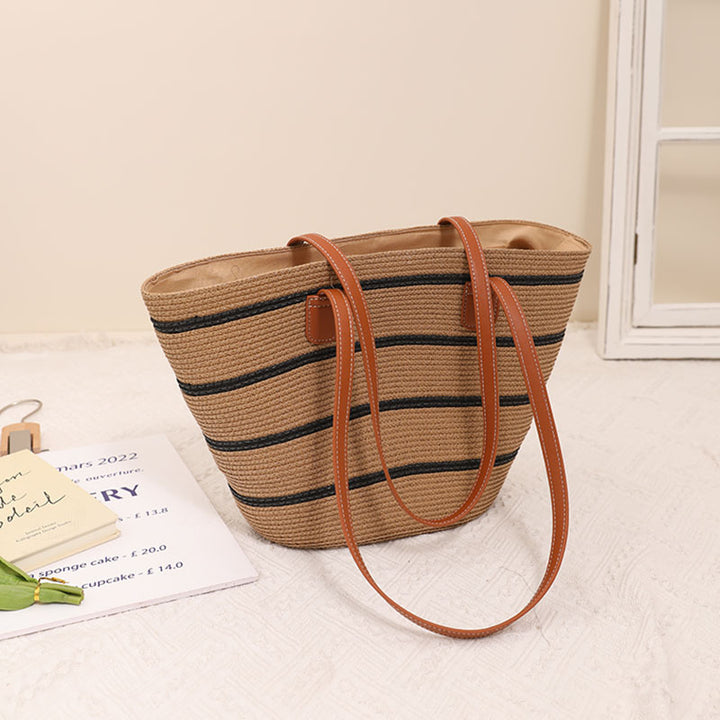 Elegant Raffia Tote Bag with Leather Handles Skanto