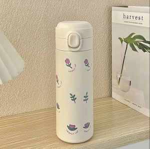 Damen Isolier-Trinkflaske med sikker trykknapp og elegant blomsterdesign Skanto