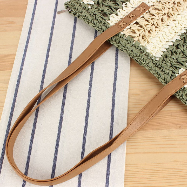 Woven Natural Material Beach Bag with Sturdy Leather Handles Skanto