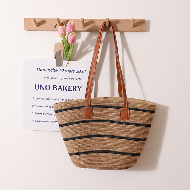 Elegant Raffia Tote Bag with Leather Handles Skanto