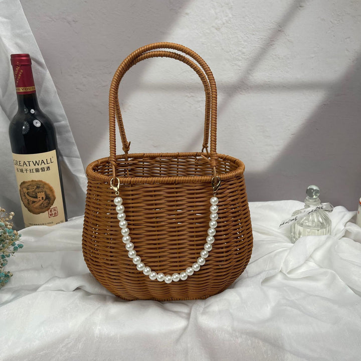 Dame stilige Rattan-beholder med perlehåndtak Skanto