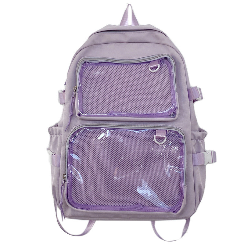 Multi-Compartment Transparent Mesh Skole Ryggsekk
