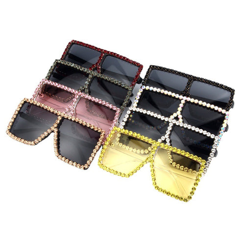 Damer oversized solbrille med glitrende krystallramme Skanto