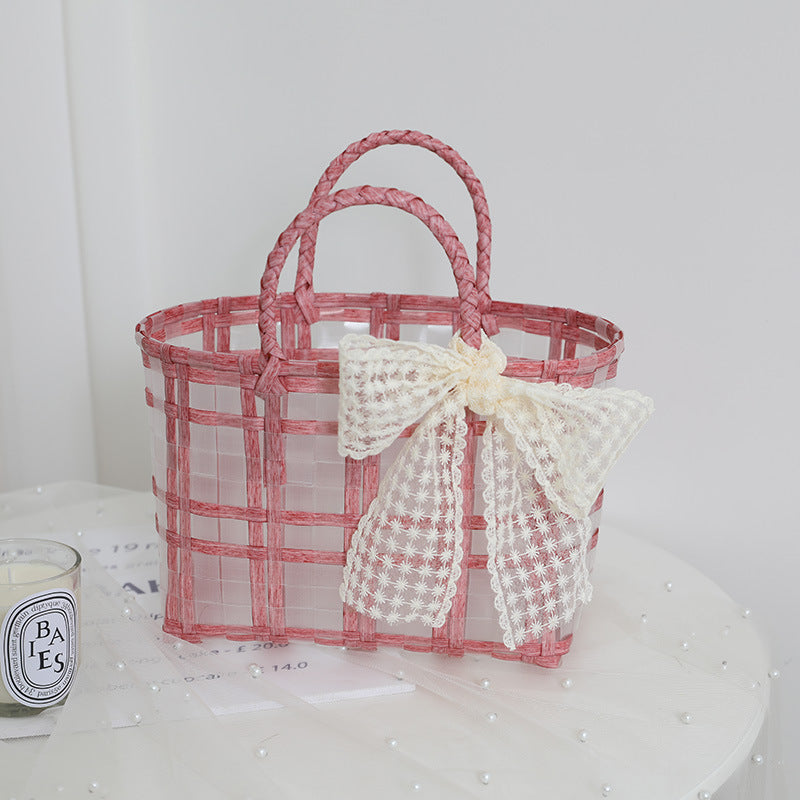 Handmade basket bag with elegant bow application Skanto