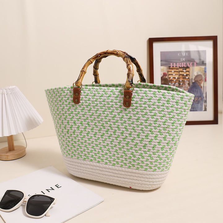 Elegant Straw Shopper with Bamboo Handles Skanto