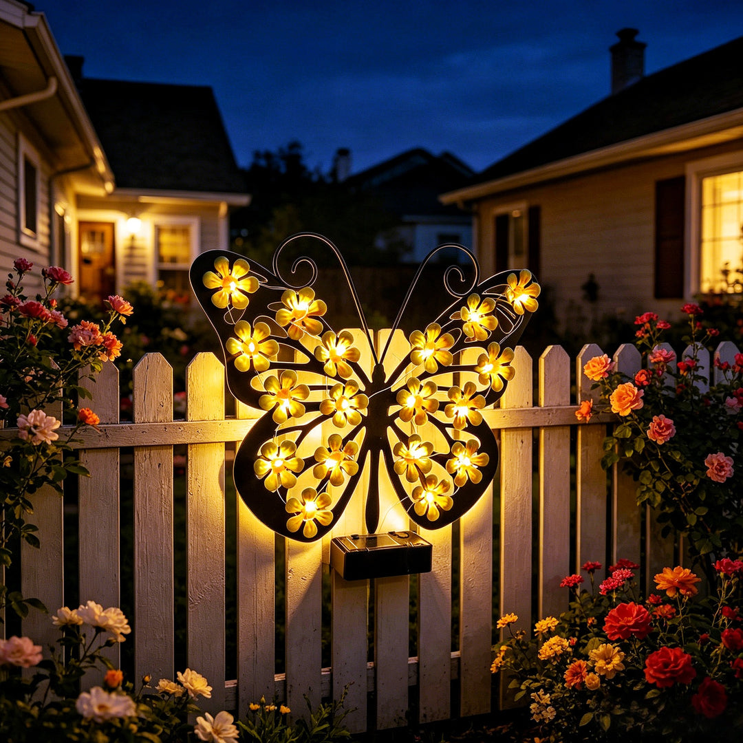 Dekorativ LED Sommerfugl Vegglampe Med Blomster Mikroleder Accenter Og Batteridrevet Kontroll Skanto