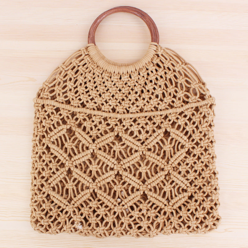 Macrame Tote Bag with Wooden Handle Skanto