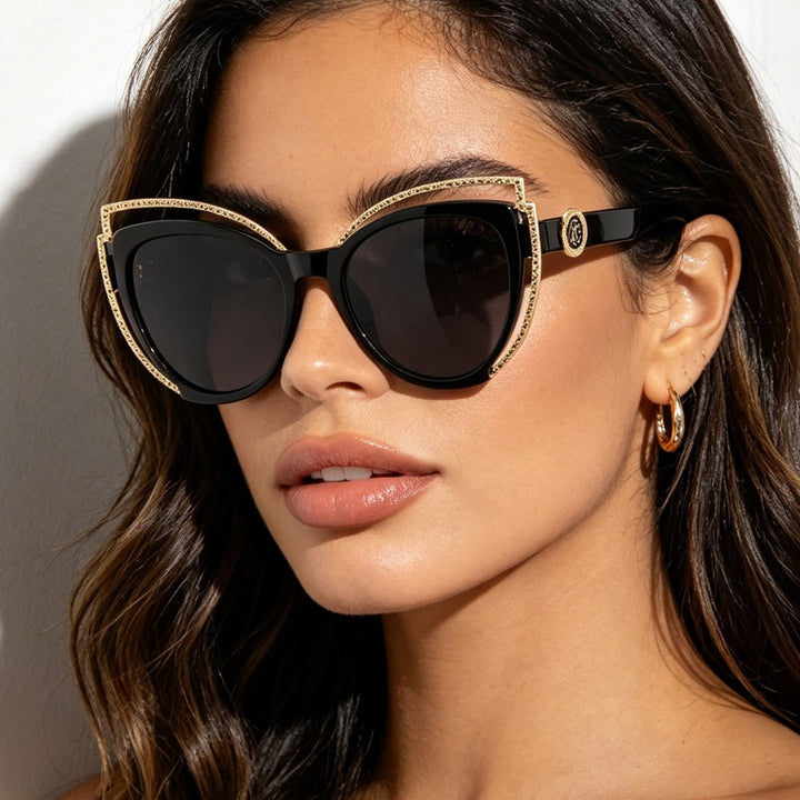 Dame Cat-Eye solbriller med glitrende detalj Skanto