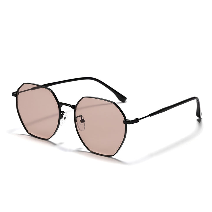 Dame modisk åttekantet solbrille med trendy metallramme Skanto