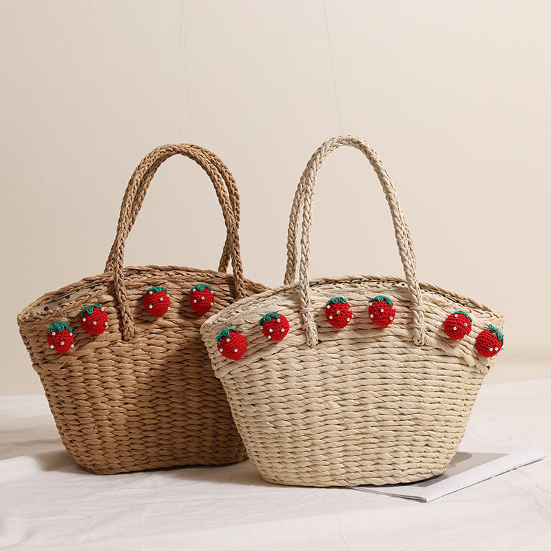 Handmade basket bag with playful strawberry motif Skanto
