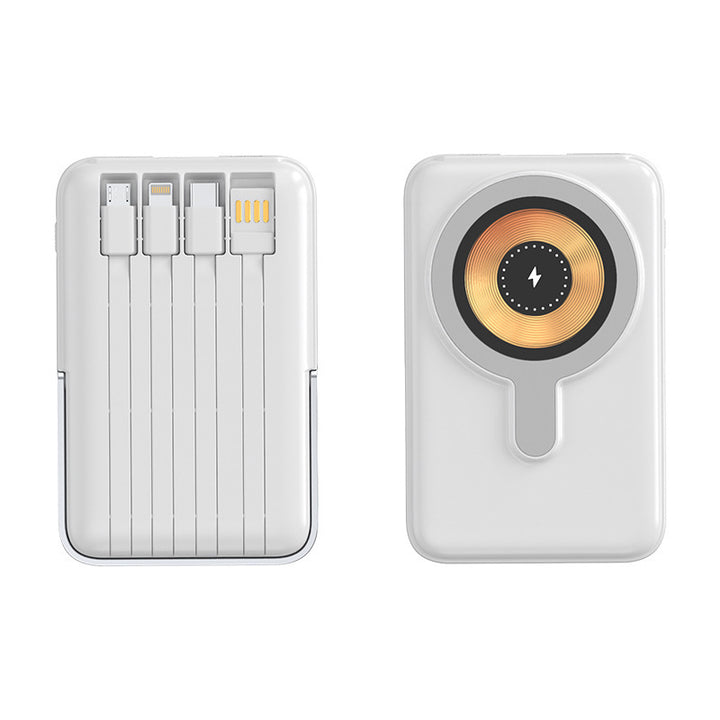 Kompakt powerbank med integrert ladekabel og trådløs ladefunksjon Skanto