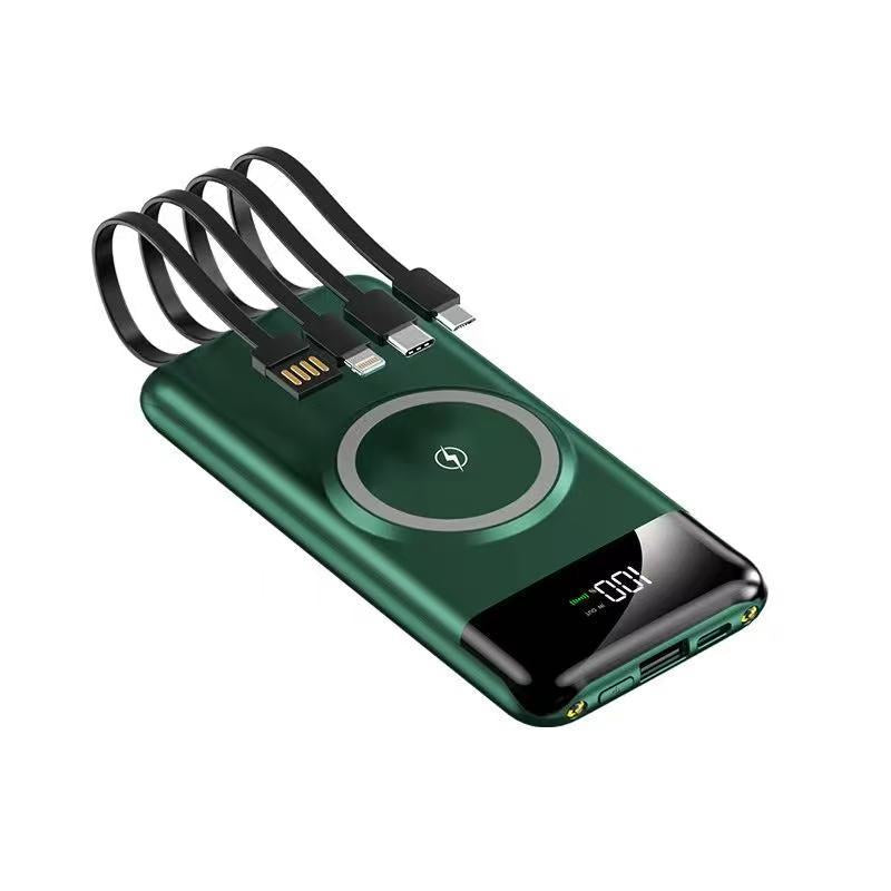 Bærbar powerbank med trådløs ladingsfunksjon og multifunksjonskabel Skanto
