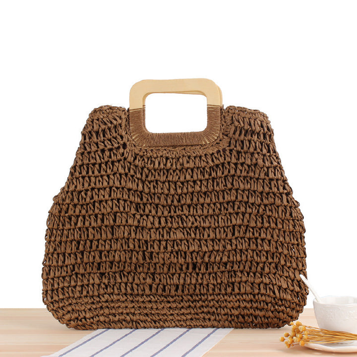 Handmade basket bag with modern wooden handle Skanto