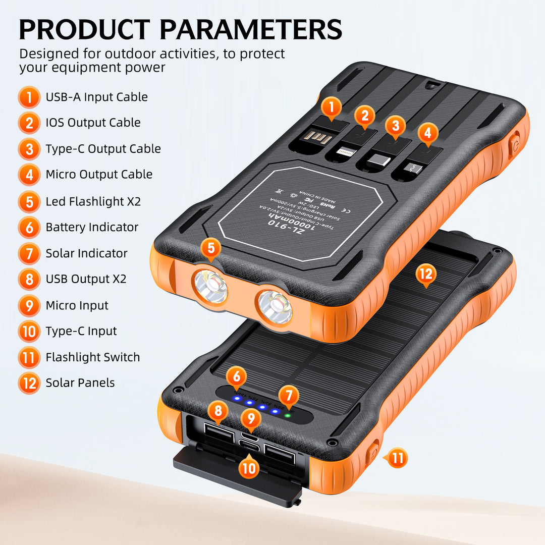 Solar Powerbank med Integret LED-Lys Skanto