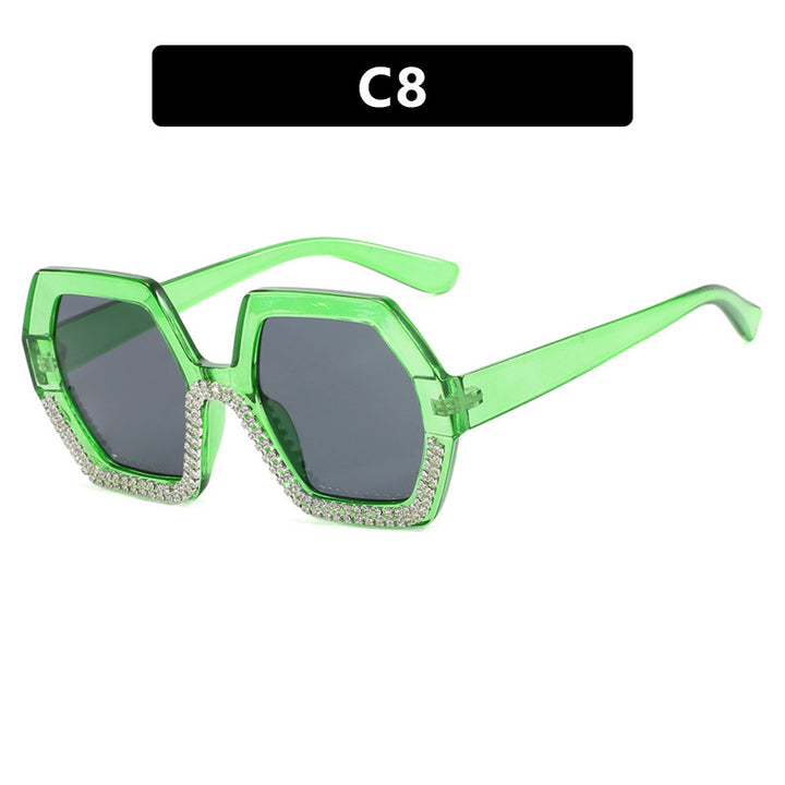 Women's extravagant sunglasses with hexagonal frame and rhinestone accents Skanto