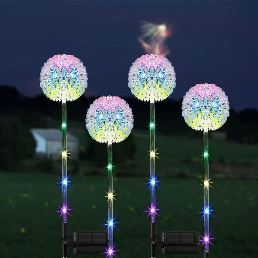 Løvetann-inspirerte solenergi hage-spyd med integrert solcellepanel og doble blomsterkuler Skanto