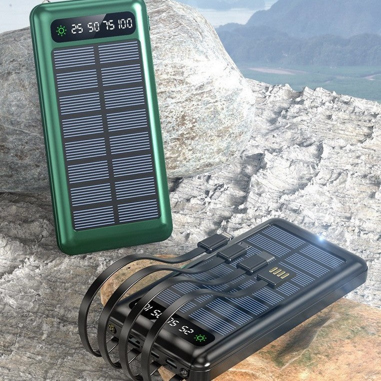 Solcelledrevet powerbank med integrerte ladekabler Skanto