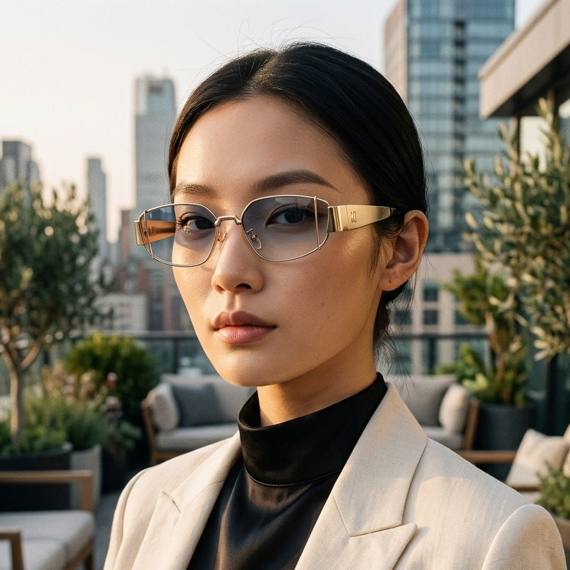 Dame designer solbrille i moderne, kantete stil Skanto