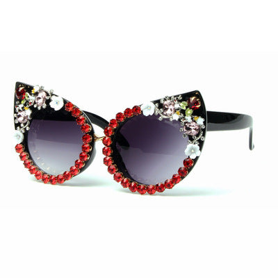 Dame Cat-Eye solbriller med glitrende smykke-stener Skanto