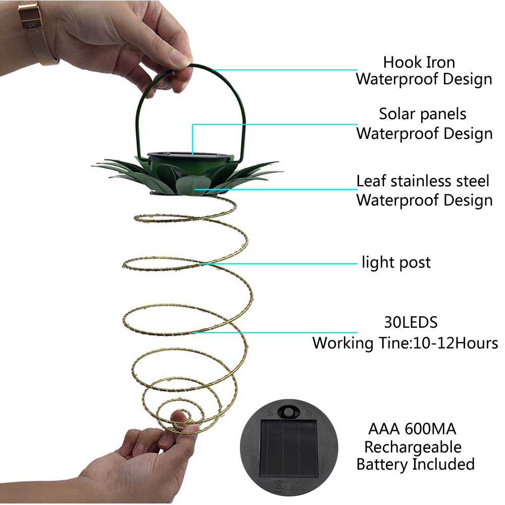 Spiral Hengende Solar LED Lantern Med Lotus Kåpe Og Bæregrep Skanto