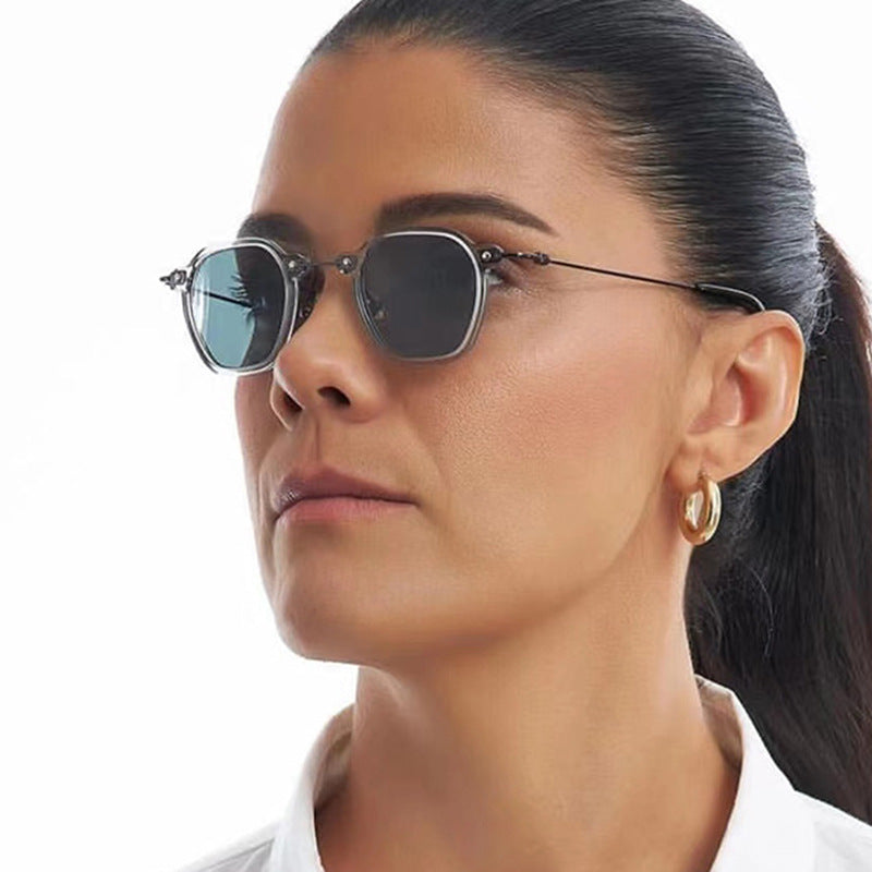 Women's stylish sunglasses with unique hexagonal shape and robust frame Skanto