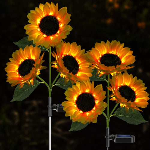 Solenergidrevne ute hage stake lys med realistiske solblomster og vanntett solkontroller Skanto