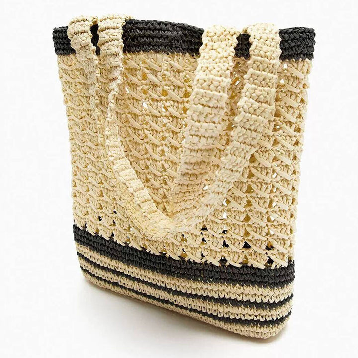 Handmade basket bag with modern stripe pattern Skanto