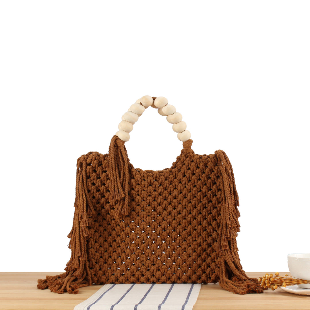 Hand-knotted Tote Bag with Decorative Fringes Skanto