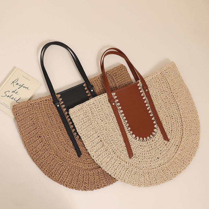 Elegant Handmade Straw Bag with Leather Details Skanto