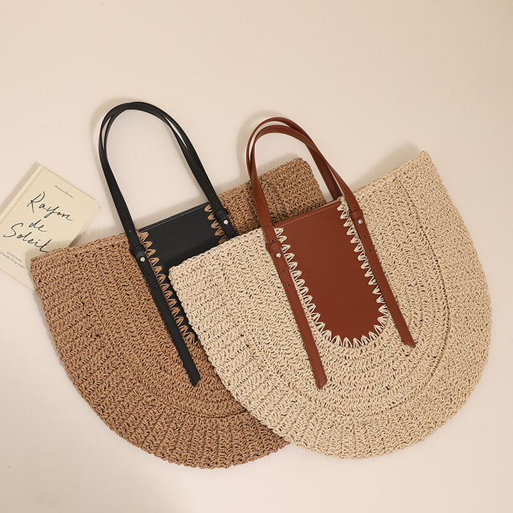 Elegant Handmade Straw Bag with Leather Details Skanto