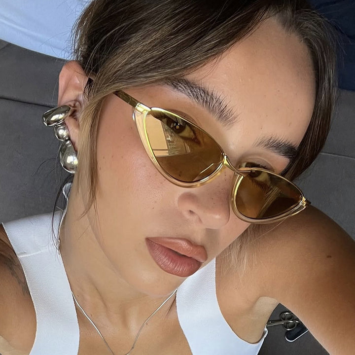 Women's Futuristic Cat-Eye Sunglasses with Gold Details Skanto