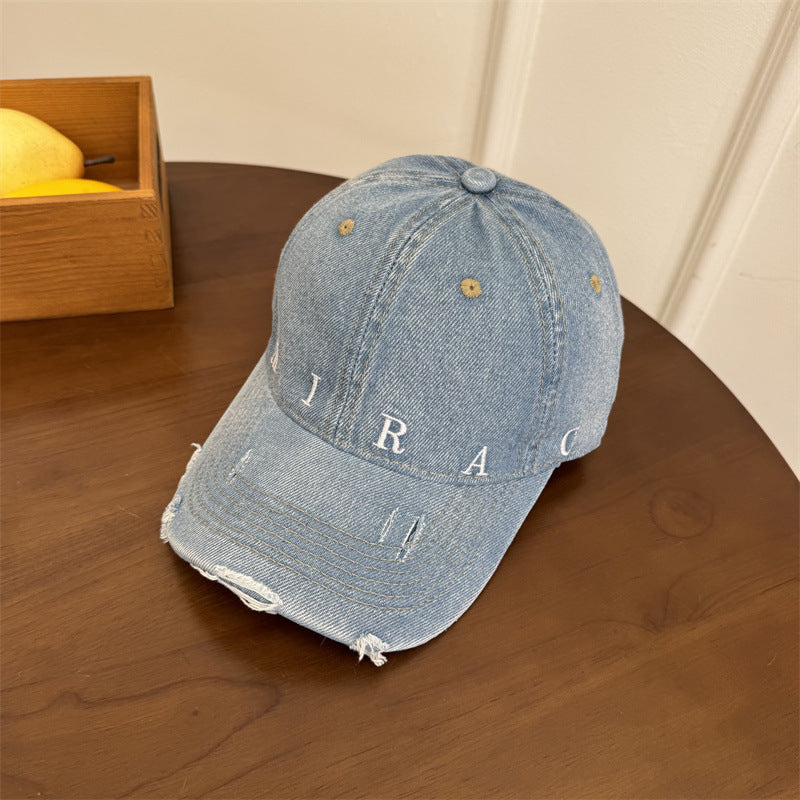 Kvinnes Slitt Denim Baseball Caps Skanto