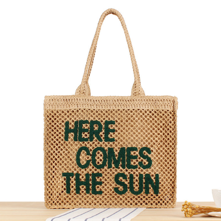 Hand-knotted basket bag with colorful inscription Skanto