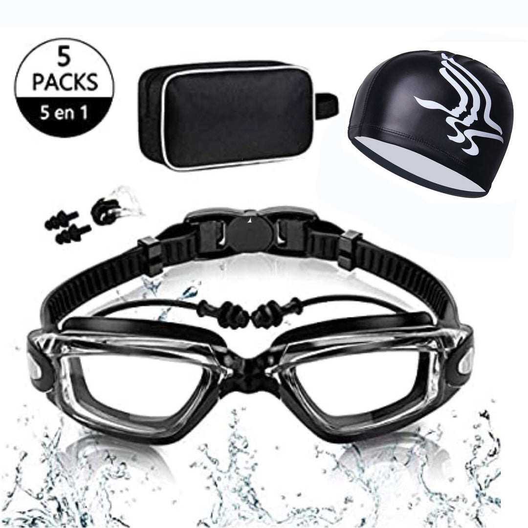 Premium svømmebrille sett med justerbart hodebånd og beskyttelseshatt Skanto