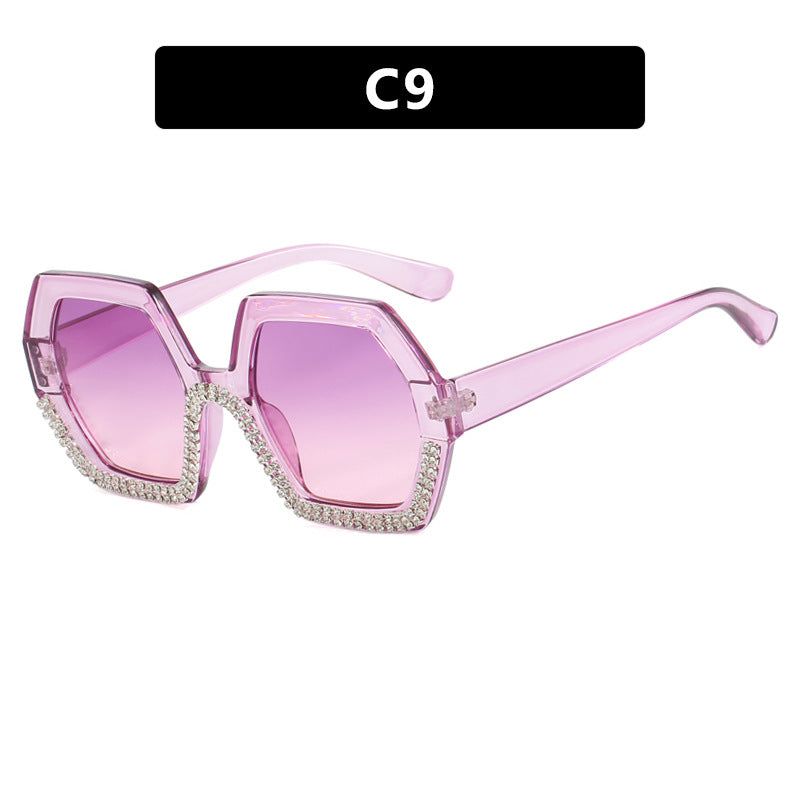 Women's extravagant sunglasses with hexagonal frame and rhinestone accents Skanto